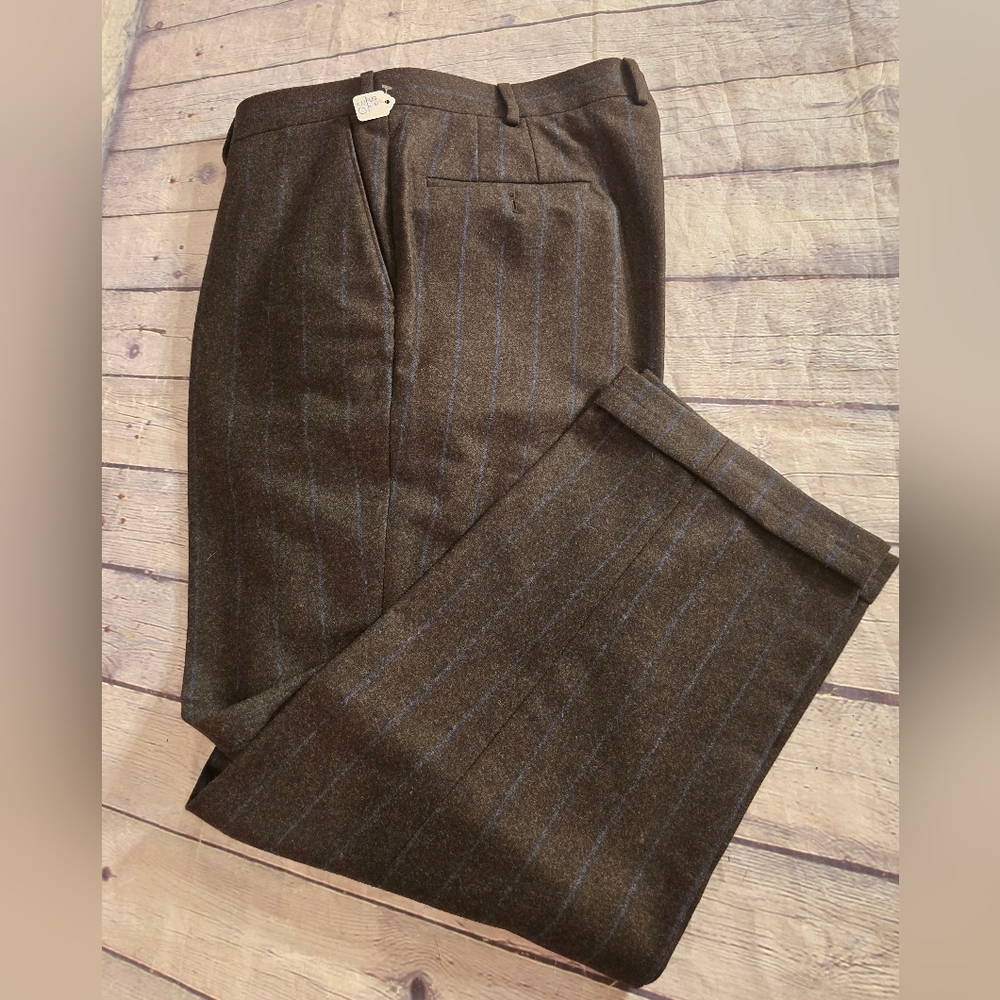 SAMUELSOHN MEN'S SUIT PINSTRIPES BROWN/BLUE 100% WOOL SIZE 46R - Picture 6 of 13